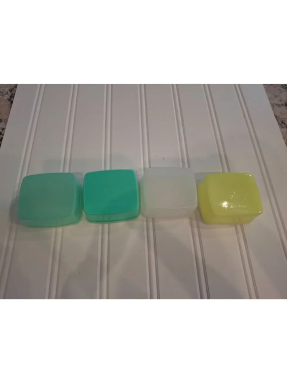 Vintage Tupperware Square Containers Lot 4 Aqua Green Yellow Retro MCM Kitchen
